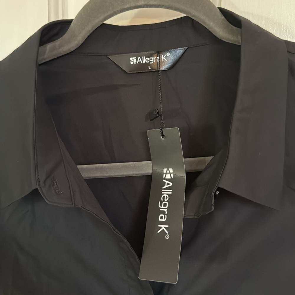 Allegra K Black BLOUSE, puffy short sleeves. Size L. Button close. Cotton. New! - Picture 2 of 4